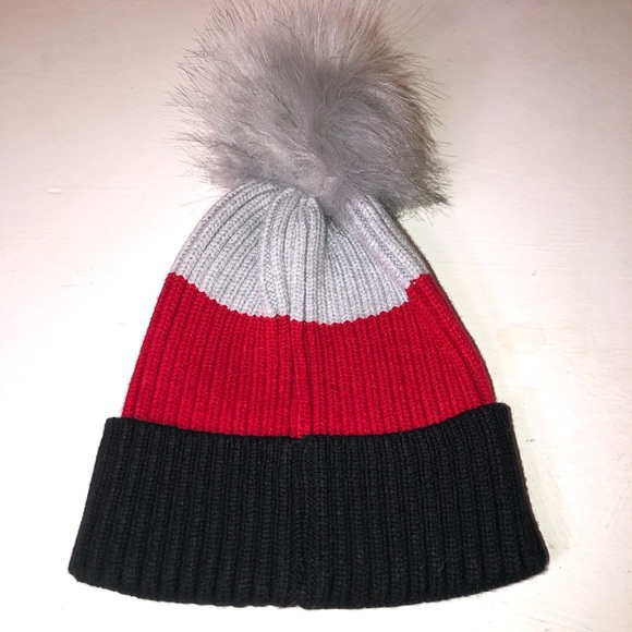 Britts Knits Red, Gray and Black Kids Pom-Pom Beanie, NWOT, pet/smoke free home - Picture 6 of 6